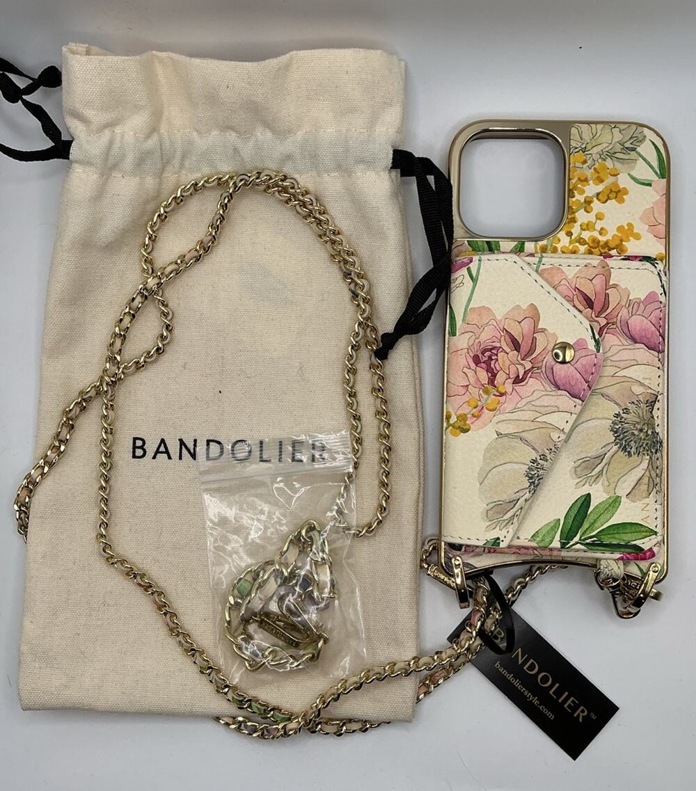 NWT Bandolier iPhone 13 Pro Max Crossbody Wallet Case Ceci Ivory Floral Gold
